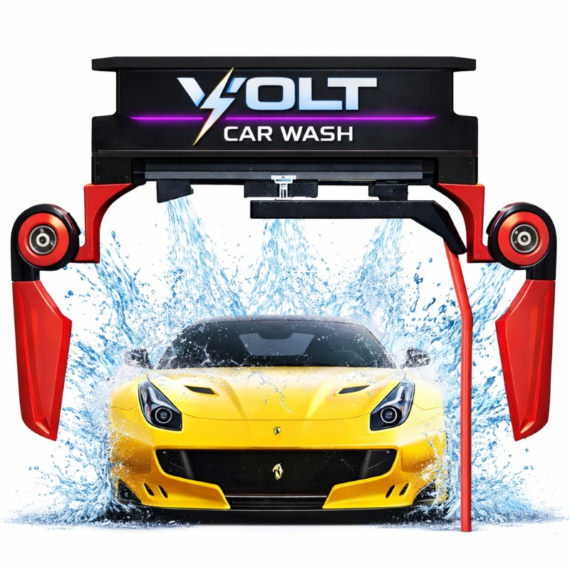 single arm 360° touchless car wash machine in operation